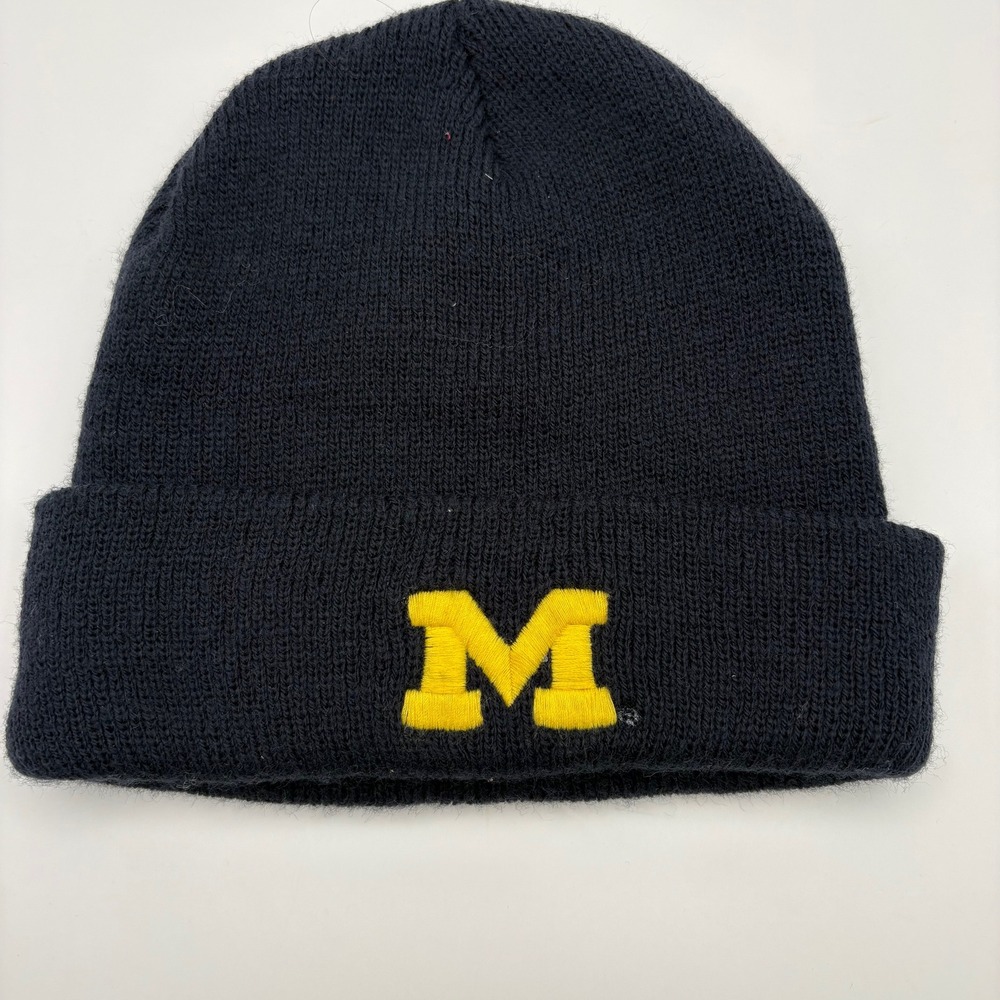 Michigan Wolverines Navy Blue Knit Beanie Hat Embroidered M Logo